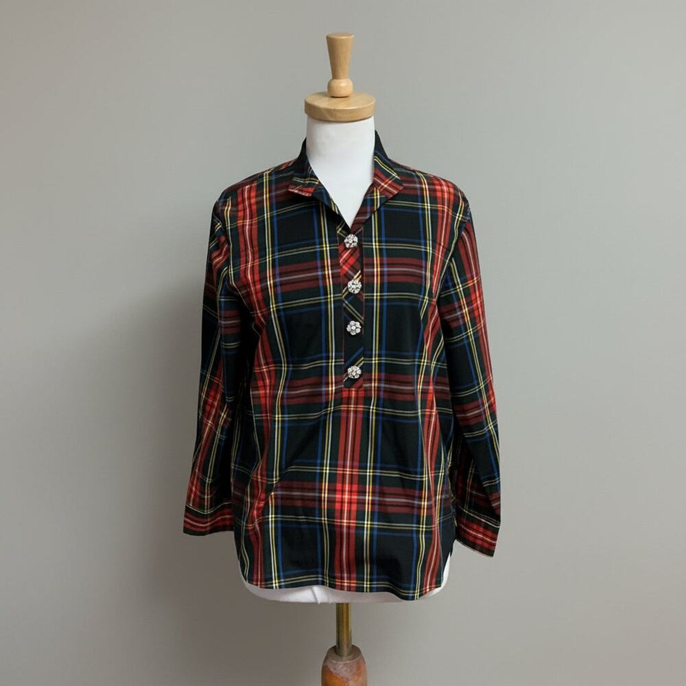 J. Crew black and red plaid blouse, size 0, NEW WITH TAGS!